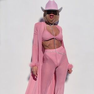 Western mesh three piece festival kimono set, country bell bottom cowgirl outfit